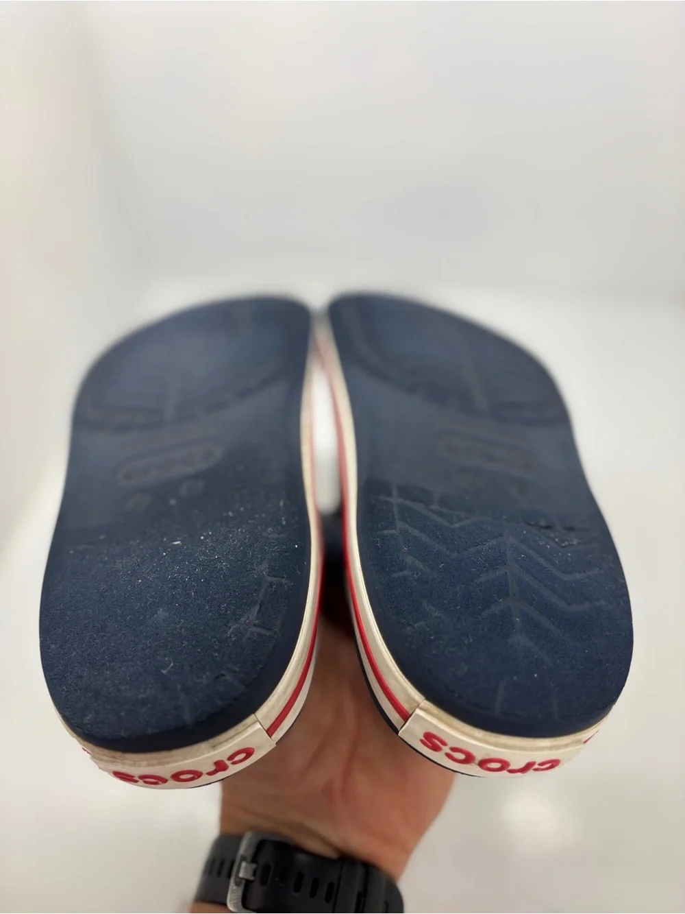 Crocs Crocband Clogs Navy Red White Kids J6 Youth Slip On Shoes